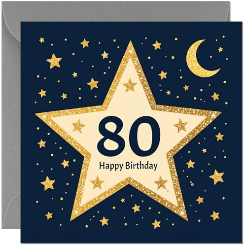Glückwunschkarte zum 80. Geburtstag, maskulin, marineblau, Weltraum-Sterne, Grußkarte für Männer, Geburtstagskarte für 80 Jahre, 80