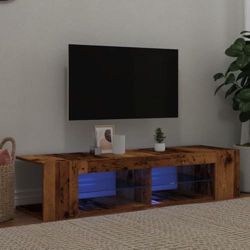 WKIEQACO Mueble de TV para hogar y jardín, con luces LED, madera antigua, 135 x 39 x 30 cm, madera de ingeniería