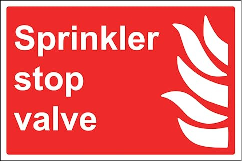 V Safety Sprinkler Stop Valve - Landscape 300 x 200 mm - 2mm Rigid Plastic Safety Sign