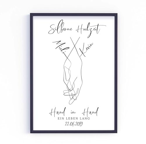 Geschenk zur Silberne Hochzeit | Hochzeitsgeschenk Hochzeitstag Jahrestag Valentinstag Jubiläum Brautpaar | personalisiert | Hand in Hand Poster