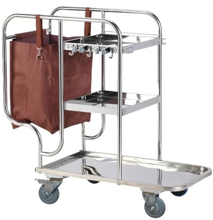 TT-YEC Chariot De Nettoyage De Service Commercial pour Chambre D'hôtel, Support De Rangement pour Balai À Franges en Acier Inoxydable avec roulettes, avec Sac en Tissu Oxford