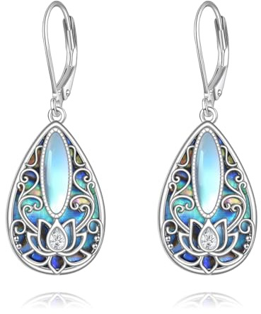 Lotus Ohrringe Sterlingsilber Lotusblüten Tropfenohrringe filigraner Abalone Muschel Blumenschmuck Geschenke für Frauen