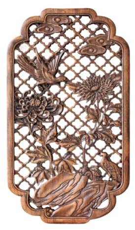 perfk Panneau en Bois sculpté, décoration d'intérieur, Quatre Messieurs – chrysanthèmes, pièce Suspendue, décoration e, Artisanat pour Bureau, Brun Foncé