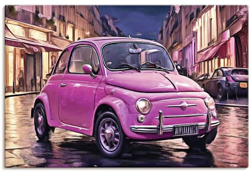 ARTLAND Wanddeko Leinwand Bilder Wandbild 30x20 cm Vintage deko Auto Oldtimer Klassiker Fiat 500 Turin U5QC