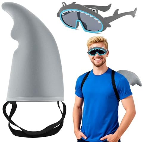 Oerphh Hai KostüM Shark Erwachsene FischkostüM Erwachsener Haifisch HaikostüM Kind Herren Mit Haifischgeschirr Haifischbrille für Cosplay Halloween Strandspiele Party Unter Dem Meer Thema Boys