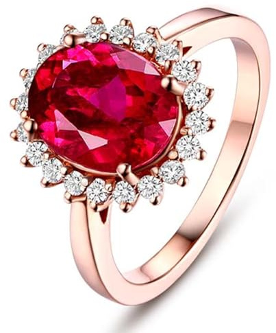 AMDXD 18K Au750 Rose Gold Verlobungsring Echtschmuck, Labor Erstellt Rubin 3ct Klassiker Hohl Pärchen Ringe Ovalschliff Rot, Partnerringe mit Moissanit 750 Gold, Gr.56 (17.8)