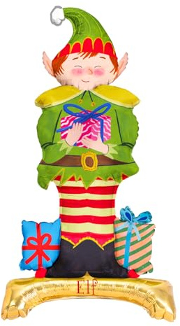 OH YEAH - Globo con Base Foil Elfo Mágico Navidad - 110 cm - Decoración Festiva con Duendes - Accesorios Navideños - Complementos para Fiestas, Hogar y Colegios - Diseño Único