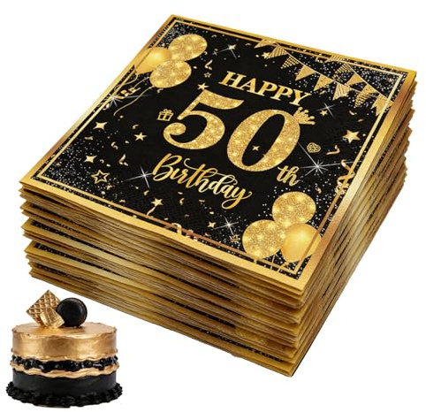 40 Stück Servietten Geburtstag,Deko 50. Geburtstag Mann,Geburtstagsdeko Jahre Mann 33x33 cm Happy Birthday zum Frau Tischdekoration Schwarz Gold Series Geburtstagsparty Tischdeko