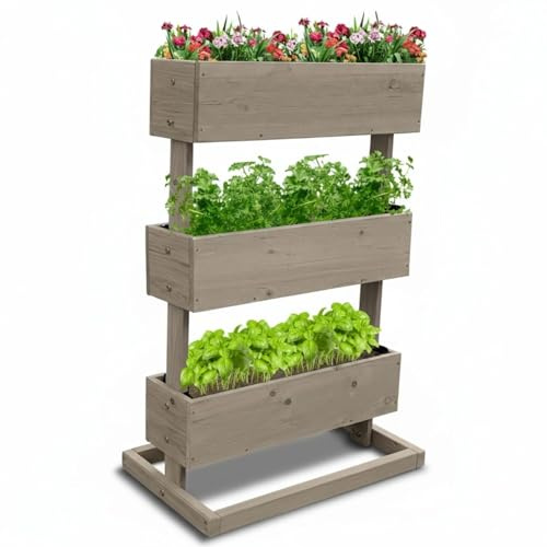 Coemo Vertikalbeet Hochbeet 3 Etagen aus Nadelholz, 50x30x75 cm, Grau | Platzsparendes Kräuterbeet & Blumenbeet für Balkon, Terrasse & Garten, rückenschonend, witterungsbeständig, Stufenbeet
