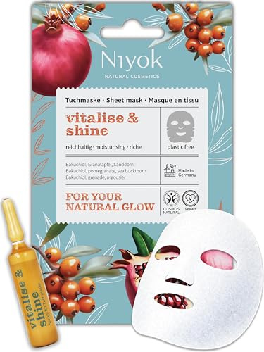 Niyok Reichhaltige Tuchmaske - Intensive Pflege für anspruchsvolle Haut mit Bakuchiol & Sheabutter „Vitalise & Shine“ aus kompostierbarer Pflanzenfaser | Vegan | COSMOS NATURAL | Made in Germany