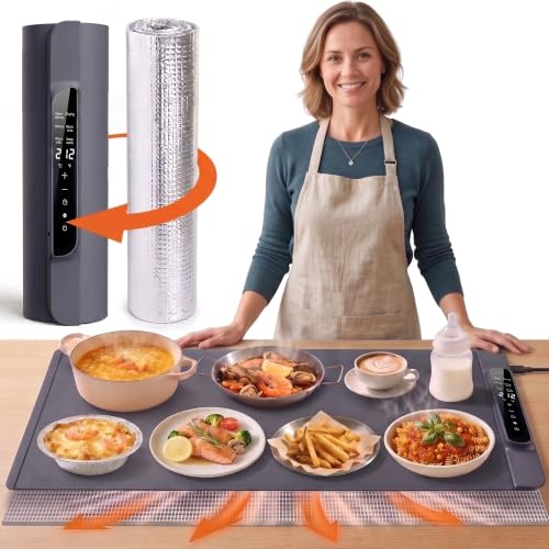 2026 Upgraded Food Warming Mat Extra Large - 36”x15” Electric Food Warmer + Heat Resistant Pad,14 Temperature & 20 Timer Setting + 6 Preset Modes, Dual Temperature Display, Child Lock & Auto Shut-Off
