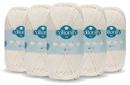 Cottonify 8 Ply Cotton Yarn 50g – 100% Long Staple Combed Cotton (75m) – Soft Strong Crochet & Knitting Yarn for Amigurumi, Dishcloths, Baby Wear & Garments – 3.5-4.5mm Hook (Ecru 926)