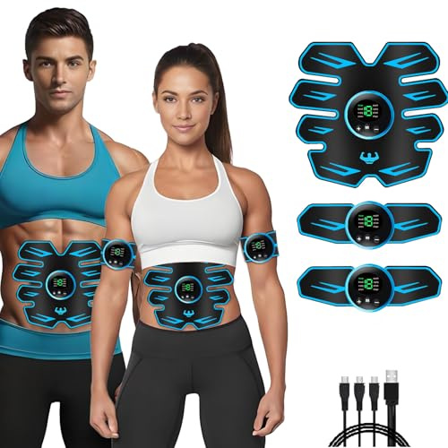 EMS Abdominale Electrostimulation,8 Modes et 19 Intensités,Rechargeable par USB,EMS Stimulateur Appareil LCD Display,pour Abdos/Bras/Jambes/Fesses,Homme Femme