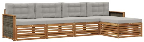 vidaXL Outdoor-Sofagarnitur mit Kissen 5 pcs Natürlich und Hellgrau, Garten, modernes Outdoor-Sofa, Sitzgruppe für die Terrasse, gemütliche Loungemöbel
