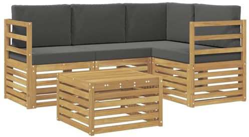 vidaXL Outdoor-Sofagarnitur 5 pcs Weiß und Anthrazit 59 x 59 x 37 cm, Moderner Garten-Sofaset, Coole Terrassenmöbel, zeitgemäße Lounge, modulares Design, Akazien-Elemente