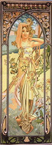 Komplette Gobelin Stickpackung Gemälde von Mucha halber Kreuzstich inkl.Sticktwist 25x70 cm (332)