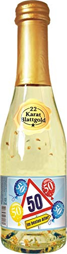 AV Andrea Verlag Piccolo mit Blattgold Alles Gute zum 50 Geburtstag für Frauen als Geburtstagsgeschenk | Sekt 22 Karat Blattgold Goldflocken Gold 0,2 l, 10% vol. alk.