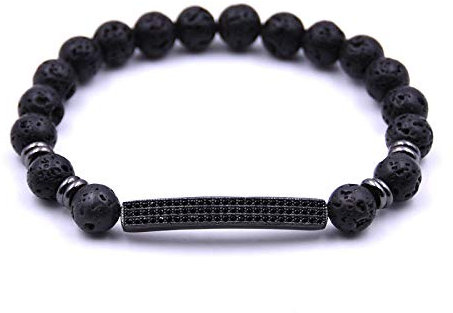 Generic Stein Armband,7 Chakra Vintage Natur 8 Mm Lava Stein Perlen Micro Inlay Zirkonia Schwarz Rohr Diffusor Armreif Charm Schmuck Männer Frauen Freund