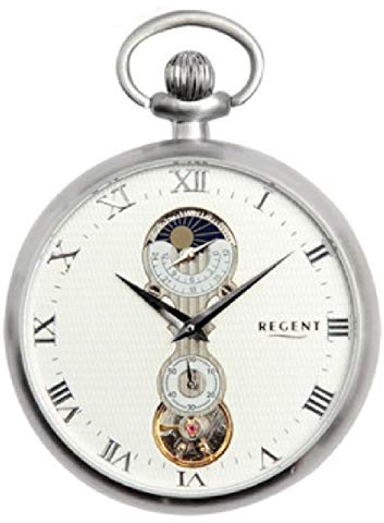 Manual winding mechanical onion watch with moon phases from pocket made in Italy 100% with wooden box with silver 925% desk and chain 19869
