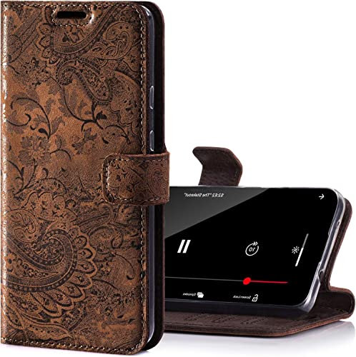 SURAZO Leather Wallet Mobile Phone Case Compatible with Apple iPhone 11 - Flip & Fold Smartphone Case with Stand, RFID Blocker, Magnet Closure, 3 Slots for Bank Cards - Handcrafted European Leather