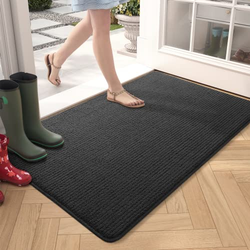 COLOR&GEOMETRY Door Matts Indoor 50x80 cm, Thin Indoor Door Mat Washable, Dirt Trapper Doormats Inside Non Slip, Absorbent Indoor Mats for Front Door/Back Door/Muddy Paws, Barrier Mat (Dark Grey)