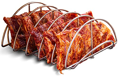 GriAddict Classic Joe Smoker Rib Rack for Smoking, Big Green Egg Rib Racks Accessories - BBQ Rib Holder for The Large Kamado Grill, Holds up to 5 Ribs and Optimize Grill Space