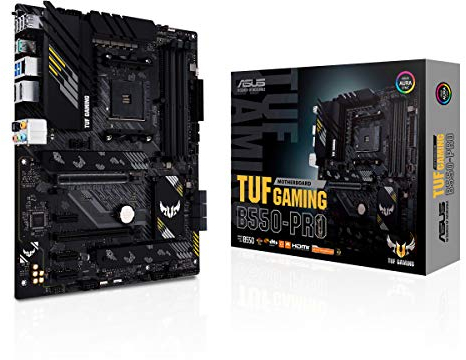 ASUS TUF Gaming B550-PRO - Placa Base(ATX AMD B550 Ryzen AM4 con VRM de 14 Fases DrMOS, PCIe 4.0, Dos M.2, Ethernet, HDMI, DP, SATA 6 GBps, USB Tipo C, USB 3.2 Gen. 2 Tipo A y C, Aura Sync)