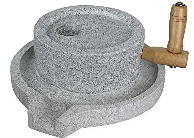 Handgefertigte Steinmühle aus natürlichem Granit, groß, handgefertigte Mühle, handgefertigte Hausmühle für Getreide, trockene/nasse Mühle, Bohnen und Gerste (25 x 39,9 cm), mit Holzrahmen (weiß)
