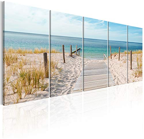 decomonkey Bilder Strand Meer 150x60 cm XXL 5 Teilig Leinwandbilder Bild auf Leinwand Wandbild Kunstdruck Wanddeko Wand Wohnzimmer Wanddekoration Deko Natur Landschaf