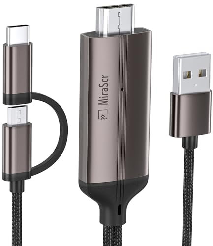 Câble 2 en 1 USB Type C/Micro USB vers TV HDMI Adaptateur MHL vers HDMI 1080P HD HDTV Mirroring & Câble de charge pour tous les smartphones Android tablettes vers TV/projecteur/moniteur 2 en 1