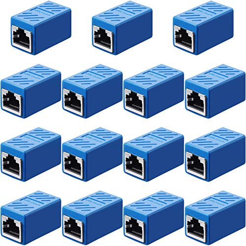 15 Pieces RJ45 Coupler, Ethernet Extension Adapter Network Connector for Cat7/Cat6/Cat5e/Cat5 Ethernet Network Cable Coupler Female to Female (Blue)