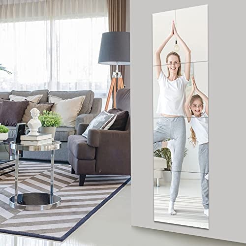 EVENLIVE®Full length mirror Tiles (35cm×35cm4Pcs-Glass) Frameless wall mirror, Self Adhesive, For home gym, door, bedroom
