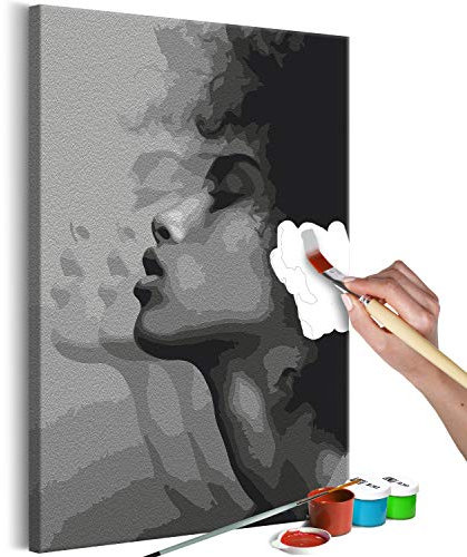 murando - Peinture par Numéros Adulte DIY 40x60 cm - Avec Cadre, Peintures Acryliques et Pinceaux - Tableau à Faire Soi-Même Loisir Créatif - Femme Visage Portrait gris n-A-1407-d-a