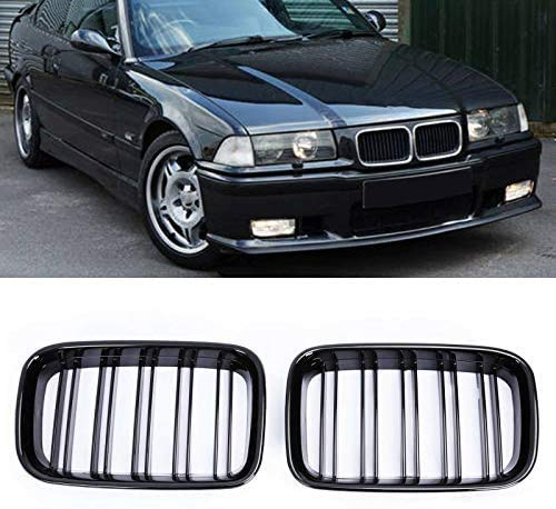 DQDZ Schwarzer ABS-Kunststoff, Doppel-Linien-Sport-Nieren-Kühlergrill, 1 Paar für 1992–1996 E36 318is 325i M3 Coupé Autoteil