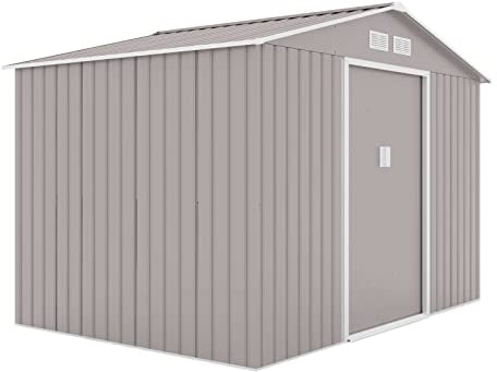 HATTORO S200 XXL Metall Gerätehaus 277x191x192cm Geräteschuppen Garten Schuppen Gartenhaus Satteldach (Hellgrau)