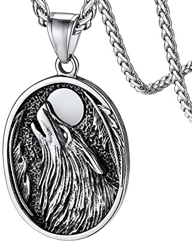 FaithHeart Odin Wolf Oval Pendant Necklace for Unisex Stainless Steel Nordic Fenrir Jewellery Viking Accessories Spiritual Gifts for Teens Friends