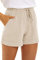 FANGJIN Short Ample Femme Grande Taille Été Elastique Bermuda Linen Pants Fitness Sexy Sport Coton avec Poche Sport Droit Pantalon Beige S