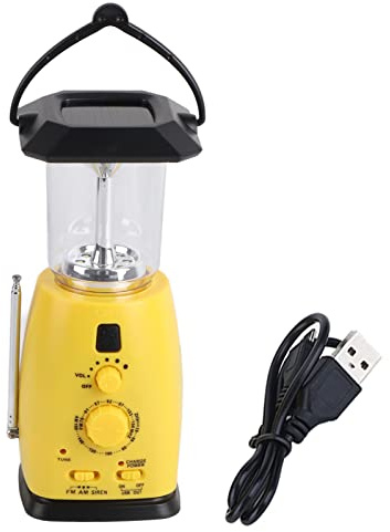 Radio de manivela solar multifuncional con linterna LED, cargador USB para teléfono y lámpara portátil para acampada, 2 niveles de brillo
