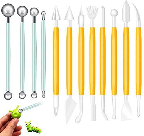 12 Stück Fondant Modellierwerkzeug Set,Fondant Werkzeuge Ausstecher,Multifunktionales Ton Werkzeug,Modellierung Werkzeuge,für Backen,Dekorieren von Kuchen,Herstellen von Fudge,Ton Keramik schnitzen