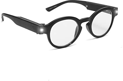 OKH Lesebrille mit Licht, wiederaufladbare LED beleuchtete Lesebrille 2.0, Anti-Blaulicht Brillen, helle klare Sicht zum Lesen bei Nacht (Runde, 2.0X)