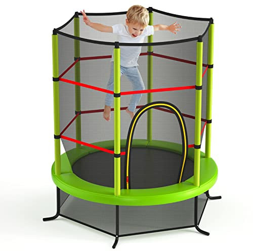 GOPLUS Trampoline Enfant Ø165cm, Cadre en Acier, Trampoline Extérieur et Intérieur avec Filet de Sécurité, Charge Dynamique 45KG et Statique 135KG, pour Enfants 3+ Ans, Vert