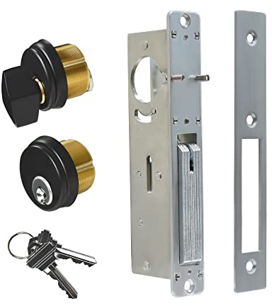 Storefront Door Lock Alsecure Commerical Mortise Lock, Swing Deadbolt & Solid Brass Cylinder Combo Keyed Alike for Aluminum/Zinc Alloy Shop Doors, 1.1/8 Backset,Black