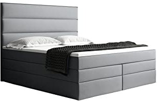 GREKPOL -Boxspringbett mit Bonell- und 7-Zonen-Taschenfederkern-Matratze H3 (2 x 18 cm) und Topper 5 cm Polsterbett mit Bettkasten -Boston Duo (Grau (Inari 91), 160x200 cm)