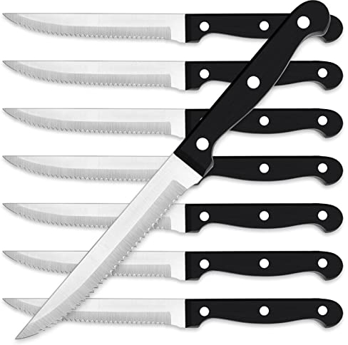 TEAMFAR Steakmesser Set, 8-teilig Edelstahl Gezackte Brötchenmesser Pizzamesser mit Ergonomischer Griff, Profi Steak-messer für Haus Restaurant Hotel, Ungiftig, Spülmaschinenfest