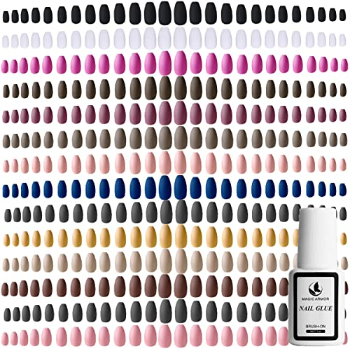 14 Farben 336 Stk. Matte Künstliche Nägel zum Aufkleben Mittlere Länge, Coffin Falsche Nägel Gefälschte Nägel, Acryl Nagelspitze, Künstliche Fingernägel Ballerina, mit Nagelkleber