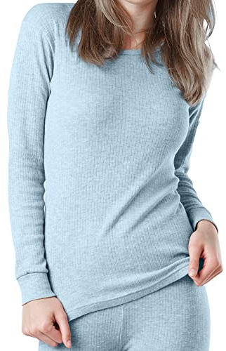 OCERA Thermo Unterhemd für Damen, Warme Thermounterwäsche mit Baumwolle für den Winter - hellblau - S