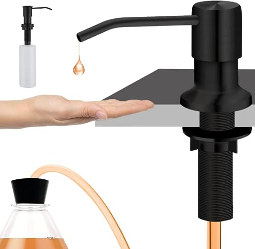Maname® Dispensador De Jabón con Manguera De Extension De 1,2m Y Botella De 500ml para El Fregadero Y Encimera De La Cocina. Dosificador Bajo La Encimera. Jabonera De Cocina En Negro Mate.