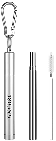 Nome personalizzato con incisione cannuccia telescopica in acciaio inox (argento)