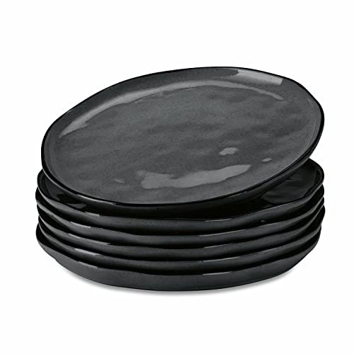 Loberon Teller 6er Set Biarré, Mediterraner Charme, Reizvoll Unebene Optik, Glänzend Glasiert, Spülmaschinenfest, Geschirr, Tischaccessoires, Steinzeug, schwarz