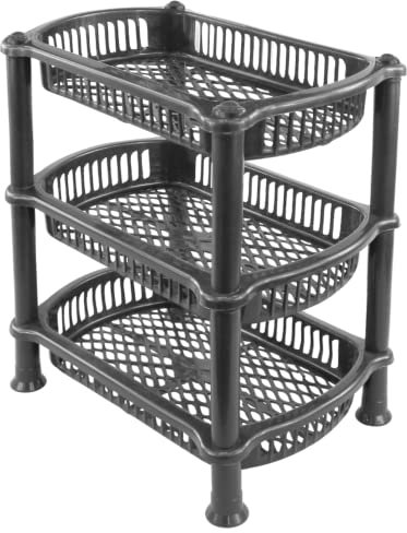 AGP ADVANCED GLOBAL PRODUCTIONS 3 or 4 Tier Stacking Baskets Storage Veg Rack Plastic Stackers, Plastic Kitchen Utility Basket, Use in Bathroom, Home, Office (Grey 3 Tier)